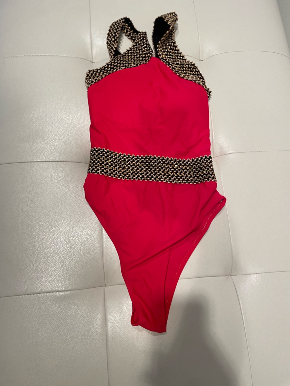 Red Women's Swimsuit with Decorative Detail